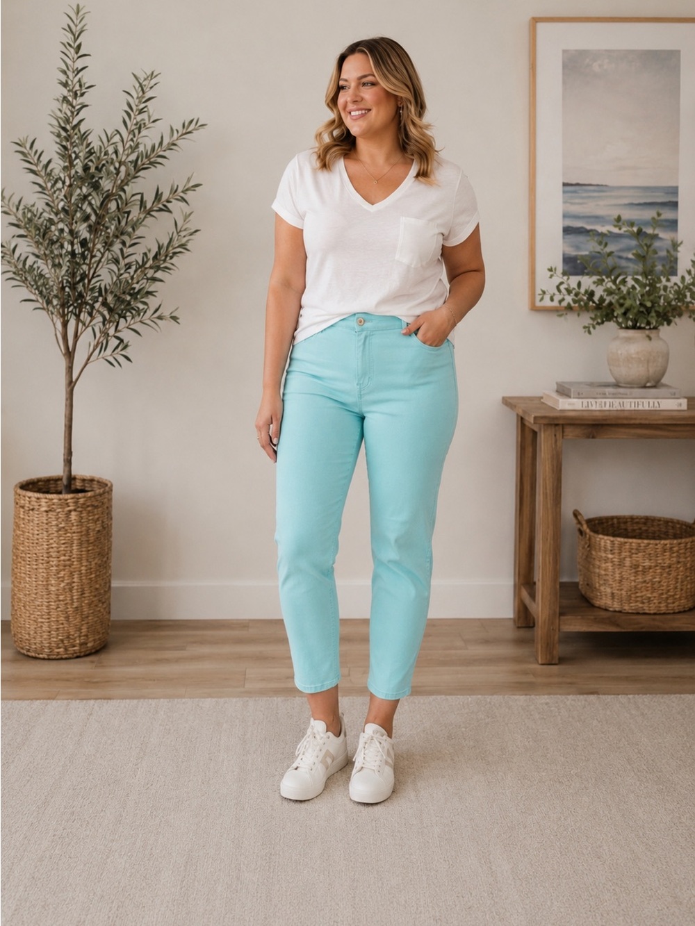 Vineyard Vines Cropped High Rise Skinny Jeans in Light Aqua NWT Waist 34 Size 16